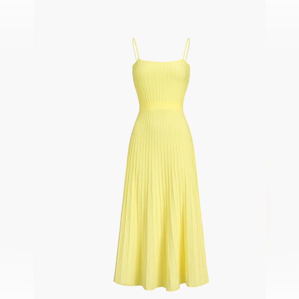 Elegant Yellow Pleated Midi Dress